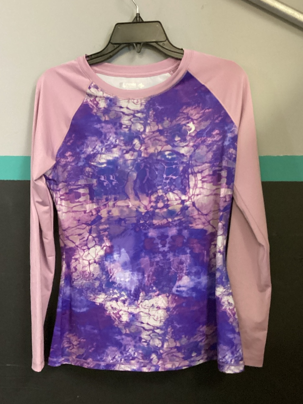 Reel Legends Purple Tie-Dye Raglan Long Sleeve Top with Pink Sleeves